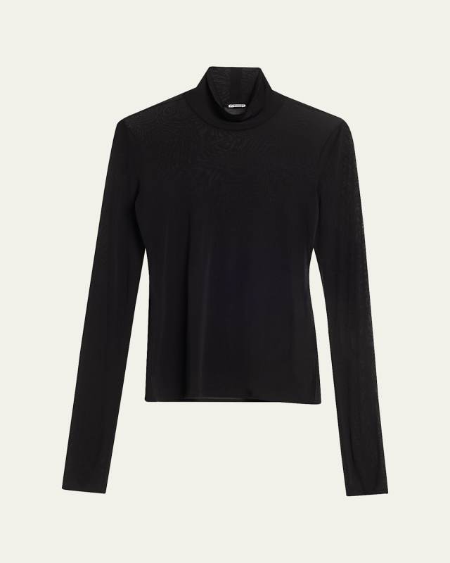 Turtleneck Sheer Long-Sleeve Top